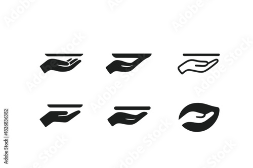 Diverse Hostess Icons. Hostess. Icon set. Set Logo of Hostess: open hand offering service. harmonious logo variations of the same emblematic concept, each with