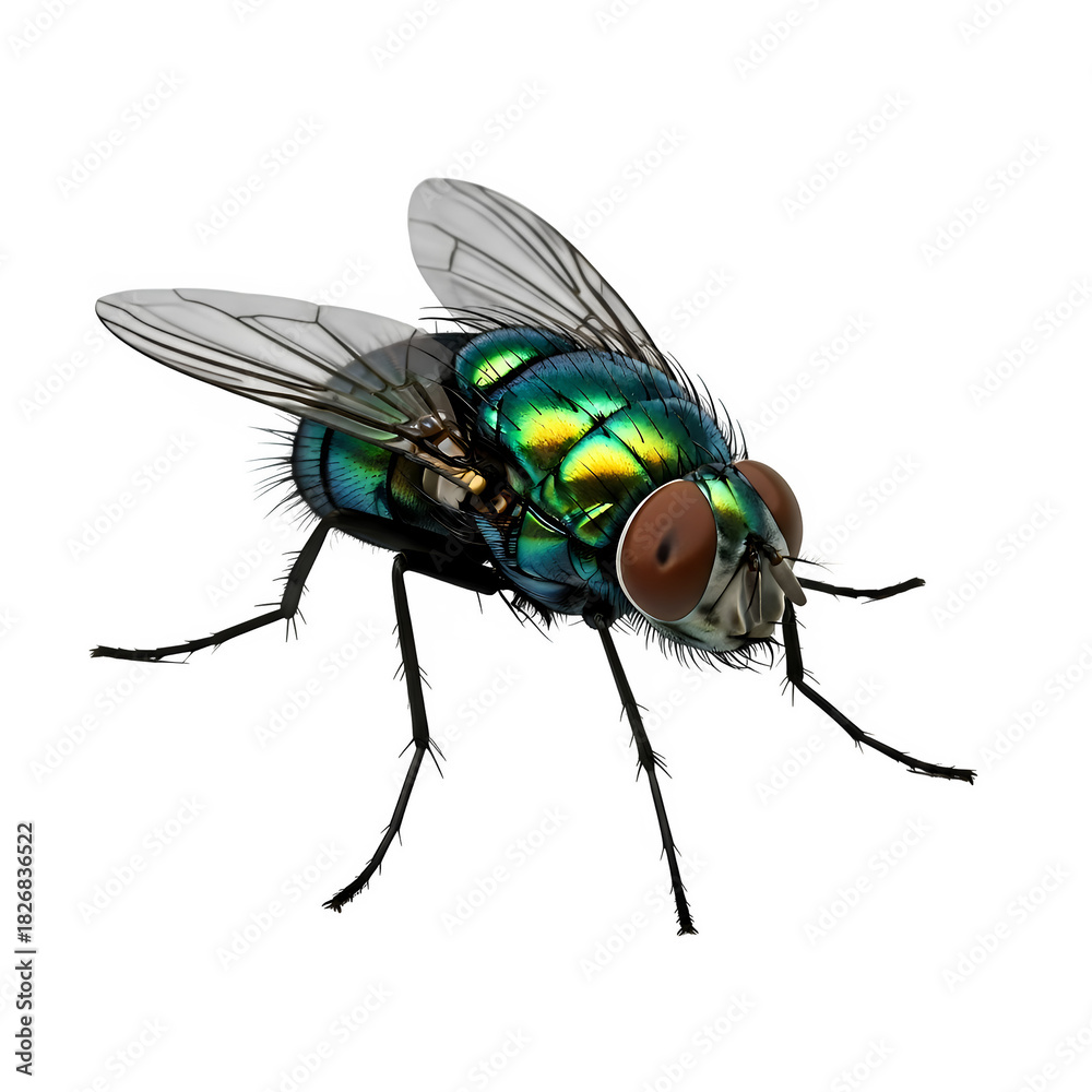 Fototapeta premium common green bottle fly standing, isolated on white or transparent background. PNG