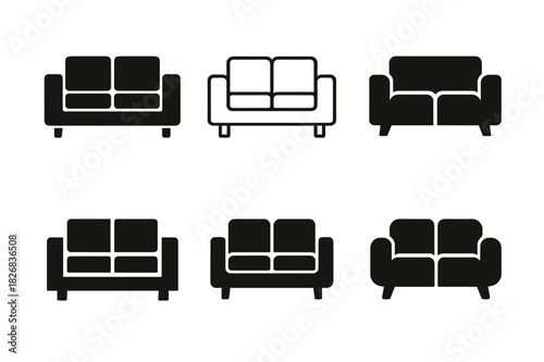Modern Home Interiors. Interior design for modern homes. Icon set. Set Logo of interior design for modern homes: modular sofa arrangement in clean lines.