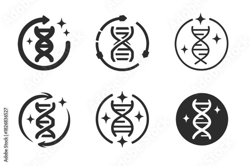 Cellular Regeneration Icons. life extension through cellular regeneration. Icon set. Set Logo of life extension through cellular regeneration: helix and