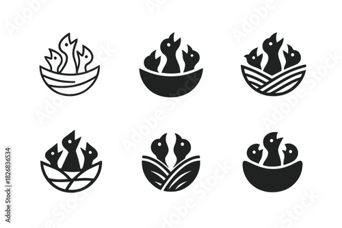 Nest Logo Variations. Nest. Icon set. Set Logo of nest: ant nest mound with tunnel cross-section. harmonious logo variations of the same emblematic concept,