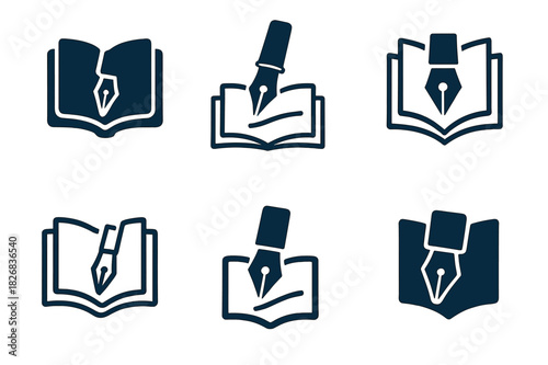 Fountain Pen Logo Variations. Professional journaling. Icon set. Set Logo of professional journaling: fountain pen. harmonious logo variations of the same