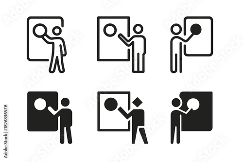 Art Installation Logos. Art installation events. Icon set. Set Logo of art installation events: modern sculpture. harmonious logo variations of the same