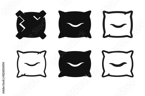 Ragged Pillow Icons. ragged pillow. Icon set. Set Logo of ragged pillow: resting head indentation on pillow. harmonious logo variations of the same emblematic