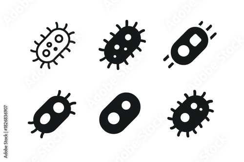 Microorganism Logo Variations. microorganism. Icon set. Set Logo of microorganism: bacterial cell. harmonious logo variations of the same emblematic concept,
