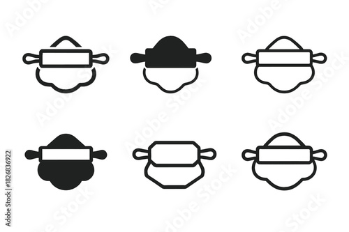 Home Cooking Icons. Home cooking. Icon set. Set Logo of home cooking: open recipe book beside spice jars. harmonious logo variations of the same emblematic