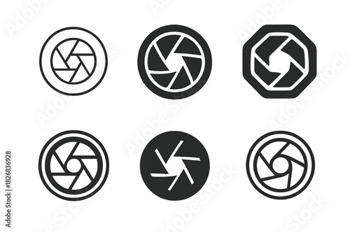 Photography Logo Variations. Photography and videography services. Icon set. Set Logo of photography and videography services: camera lens close-up. harmonious