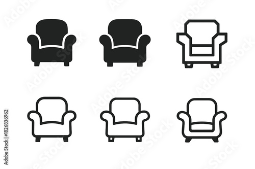 Ergonomic Armchair Logo Variations. Armchair armrest. Icon set. Set Logo of armchair design: ergonomic chair arms. harmonious logo variations of the same