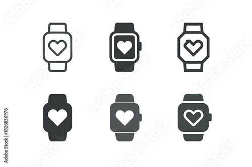Wearable Health Icons. wearable health devices. Icon set. Set Logo of wearable health devices: smartwatch. harmonious logo variations of the same emblematic