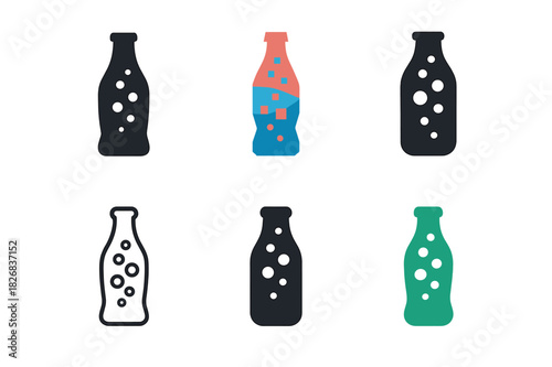 Soda Pop Logos. Soda pop. Icon set. Set Logo of soda pop: effervescent bubbles rising. harmonious logo variations of the same emblematic concept, each with