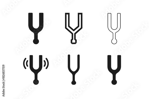 Classical Music Icons. Classical Music. Icon set. Set Logo of Classical Music: Tuning Fork. harmonious logo variations of the same emblematic concept (Filled