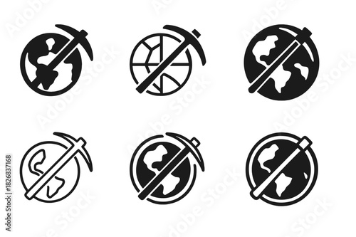 Ethical Mining Logos. Conflict minerals and ethical sourcing in mining. Icon set. Set Logo of ethical mining: handshake over mine. harmonious logo variations