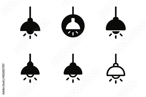 Home Bar Icons. Home bar and entertainment area design. Icon set. Set Logo of home bar and entertainment area design: Hanging pendant lights. harmonious logo