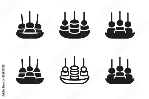 Appetizer Icons. delicious appetizers. Icon set. Set Logo of delicious appetizers: tapas style serving dish. harmonious logo variations of the same emblematic