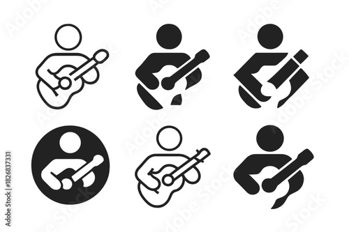 Guitar Logo Variations. Playing a musical instrument. Icon set. Set Logo of playing a musical instrument: guitar. harmonious logo variations of the same