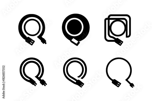 Network Cable Logos. Network cables. Icon set. Set Logo of network cables: fiber optic cable. harmonious logo variations of the same emblematic concept, each