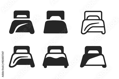 Bed Making Logos. Making the bed for the night. Icon set. Set Logo of making the bed for the night: soft blanket folds. harmonious logo variations of the same