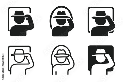 Hat Reflection Icons. Trying on a hat in a mirror. Icon set. Set Logo of trying on a hat: reflection of hat in mirror. harmonious logo variations of the same