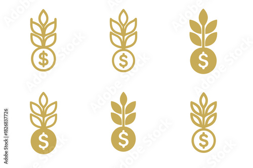 Agricultural Trade Logos. Trade in agricultural products and commodities. Icon set. Set Logo of trade in agricultural products and commodities: wheat and