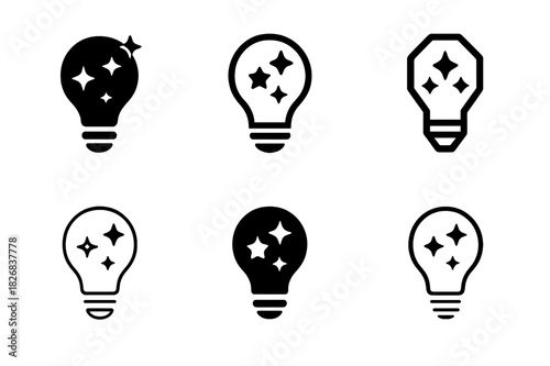 Serendipity Logo Set. The science of serendipity. Icon set. Set Logo of serendipity: lightbulb with stars. harmonious logo variations of the same emblematic
