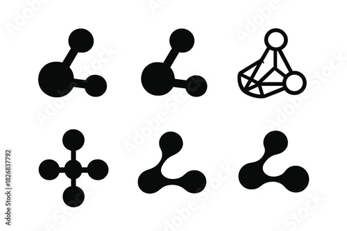 Molecule Logo Variations. Molecules. Icon set. Set Logo of molecules: abstract bond symbol. harmonious logo variations of the same emblematic concept, each
