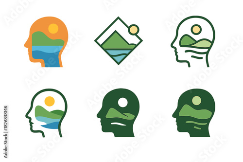 Nature-Inspired Creativity Logos. Nature?s Beauty as a Source of Creativity. Icon set. Set Logo of Nature?s Beauty as a Source of Creativity: creative mind