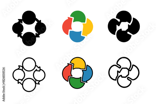 Design Thinking Icons. Design thinking for business problem-solving. Icon set. Set Logo of design thinking: iterative process loop. harmonious logo variations