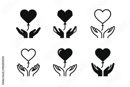Romantic Icon Set. Romantic spontaneity in long-term relationships. Icon set. Set Logo of romantic spontaneity in long-term relationships: heart-shaped balloon