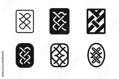 Bath Mat Logo Variations. Bath Mat Texture. Icon set. Set Logo of Bath Mat Texture: soft woven pattern. harmonious logo variations of the same emblematic