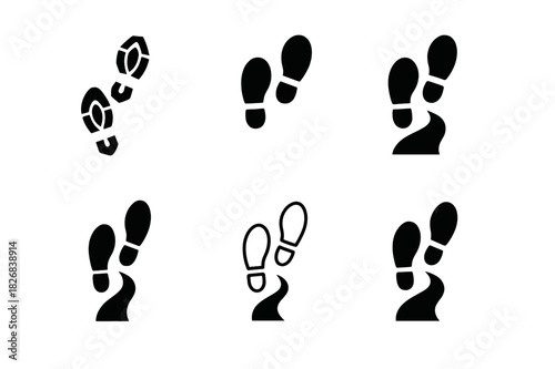Trail Icon Variations. Trail. Icon set. Set Logo of trail: footsteps leading forward. harmonious logo variations of the same emblematic concept, each with