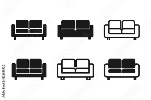Modern Home Interiors. Interior design for modern homes. Icon set. Set Logo of interior design for modern homes: modular sofa arrangement in clean lines.