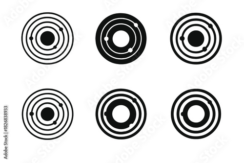 Cosmic Icon Variations. cosmic view. Icon set. Set Logo of cosmic view: solar system alignment. harmonious logo variations of the same emblematic concept, each