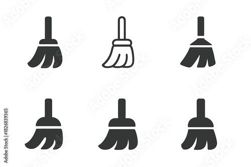 Mop Icon Set. Mopping. Icon set. Set Logo of mop head close-up. harmonious logo variations of the same emblematic concept (Filled silhouette, Minimal outline,