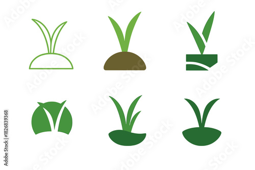 Grassland Logo Variations. Grassland rehabilitation. Icon set. Set Logo of grassland rehabilitation: Grass sprouting from soil. harmonious logo variations of