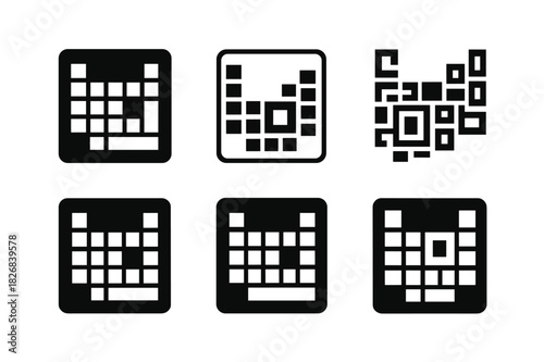 Chemical Composition Logos. Chemical composition. Icon set. Set Logo of chemical composition: beaker with molecular symbols emerging as vapor. harmonious logo