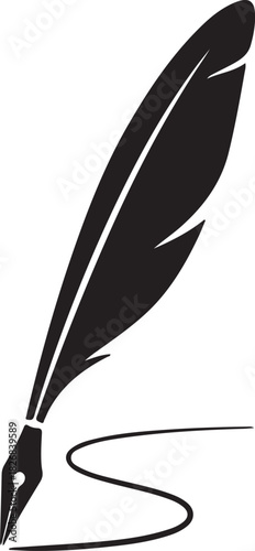 Classic black silhouette of a quill pen writing a wavy line