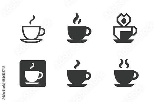 Caffeinated Icon Variations. Caffeinated Drinks. Icon set. Set Logo of Caffeinated Drinks: Coffee Cup. harmonious logo variations of the same emblematic
