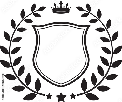 Heraldic shield with laurel wreath and crown emblem