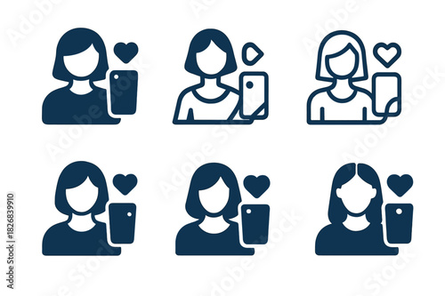 Digital Influencer Logos. Digital avatars as social media influencers. Icon set. Set Logo of digital influencer: avatar with branded items. harmonious logo