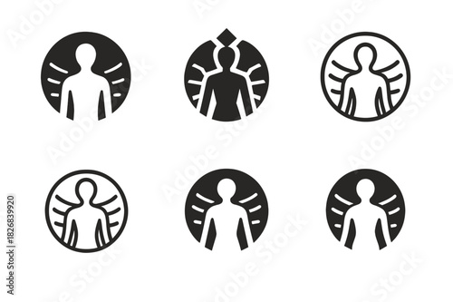 Somatic Therapy Logos. Somatic therapy. Icon set. Set Logo of somatic therapy: nervous system energy lines. harmonious logo variations of the same emblematic