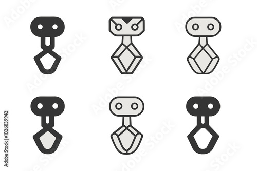 Zip Line Pulley Icons. zip line pulley. Icon set. Set Logo of zip line pulley: safety harness and pulley. harmonious logo variations of the same emblematic