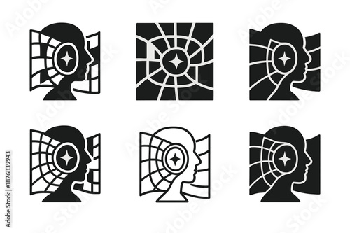 Multiverse Logo Variations. Exploring parallel universes and the multiverse. Icon set. Set Logo of exploring parallel universes and the multiverse: Fractured