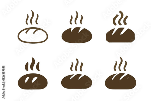 Fresh Bread Emblems. fresh bread. Icon set. Set Logo of fresh bread: steaming loaf. harmonious logo variations of the same emblematic concept, each with