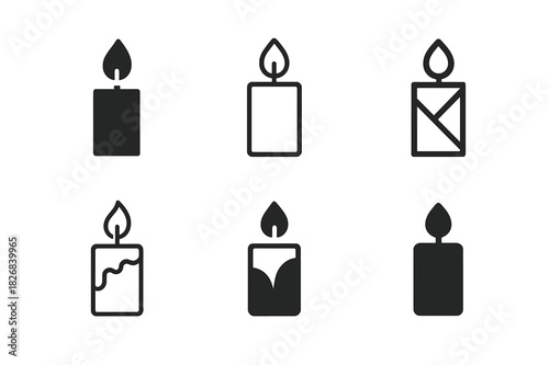 Candle Logo Variations. candle. Icon set. Set Logo of candle: decorative candle set. harmonious logo variations of the same emblematic concept, each with