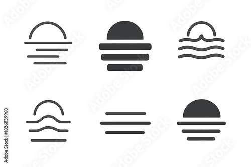 Morning Fog Icons. Morning Fog. Icon set. Set Logo of morning fog: haze line icon. harmonious logo variations of the same emblematic concept, each with