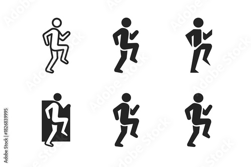 High Knees Icon Set. high knees exercise. Icon set. Set Logo of high knees exercise: person running in place with knees raised. harmonious logo variations of