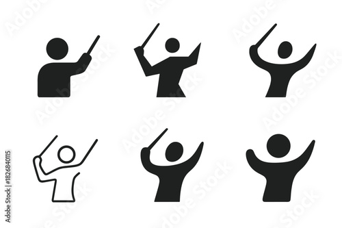 Harmonious Music Logos. Composition in music. Icon set. Set Logo of music composition: orchestra conductor baton. harmonious logo variations of the same