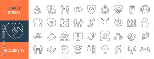 Inclusivity icon set. Editable stroke. Vector illustration
