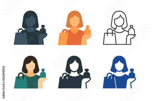 Digital Influencer Logos. Digital avatars as social media influencers. Icon set. Set Logo of digital influencer: avatar with branded items. harmonious logo