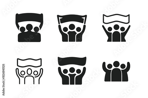 Victory Banner Logos. crowd roaring. Icon set. Set Logo of crowd roaring: victory banner. harmonious logo variations of the same emblematic concept, each with